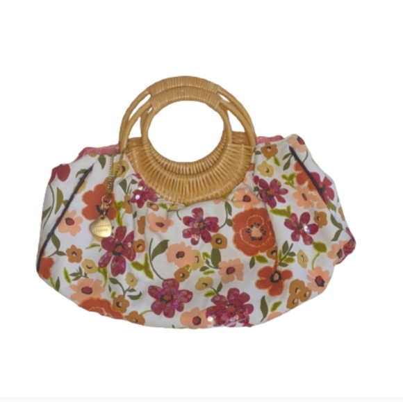 Necessary Objects Bag Sequin Beaded Floral Ring Handle Satchel - Picture 1 of 16